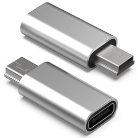 LIWEARE USB C to Mini USB Adapter, Type C Female to Mini USB Male, USB Mini to USB C Adapter for Digital Cameras, Computers and GPS (Silver)