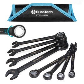 DURATECH Ratcheting Combination Wrench Set, 144-P, Double-Stacked Pawls, 8 Piece, Metric, 8, 10, 11, 12, 13, 14, 15, 17mm, CR-V Steel, Black Chrome Plated, with Organizer Pouch
