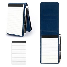 FINEASY Mini Pocket Notebook A7 Holder Set 100 Page 88G PU Leather Notebook with 50 Lined Sheets and 1Pc Metal Pen Small Notepad for School Office Business Home Note Writing (blue)