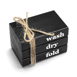 Mini Faux Book Stack, Wash-Dry-Fold Sign, Laundry Room Tiered Tray Decor, Wooden Home Decor, Black