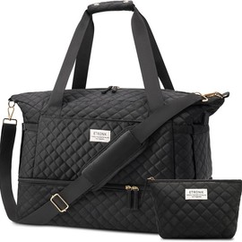 ETRONIK Women’s Travel Duffle with USB Port, Weekender Bag with Wet Pocket & Shoe Compartment, Perfect for Gym, Daily, Women's Minimalist - Color: Black, size: Large