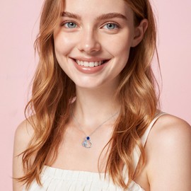 CDE Birthstone Heart Unicorn Necklaces for Women 925 Sterling Silver Cubic Zirconia Love Pendant Jewelry Birthday Christmas Graduation Gifts for Wife Ladies Girlfriend (09-Sept Spahhire Royal Blue)