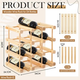 Juexica Wooden Wine Rack Stackable Modular Wine Storage for Inside Cabinet DIY Assembly Wood Wine Shelf Wine Bottle Organizer Insert for Home Cabinet Restaurants Bars Kitchen (24 Bottles)