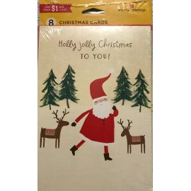 American Greetings 8 Christmas Greeting Cards/ Envelopes Holly Jolly Christmas And Happy New Years