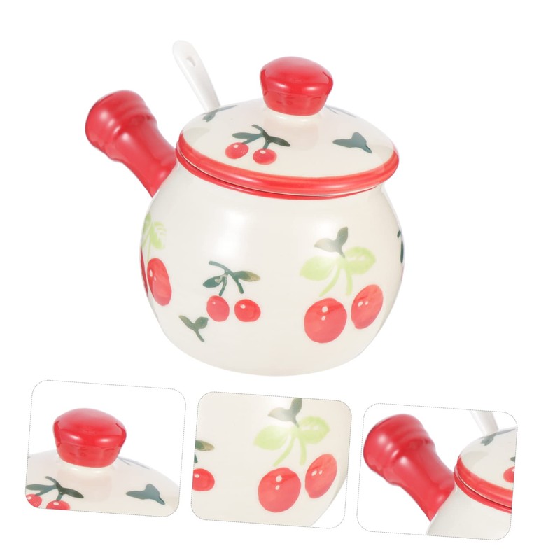 BIUDECO Portable Ceramic Salt Jar with Lid Versatile Condiment Container
