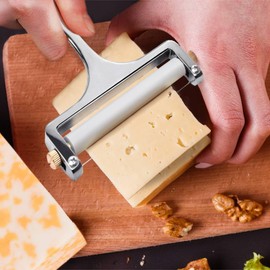 Cheese Slicer & Cheese Cutter - Adjustable Stainless Steel Wire Cheese Cutter with 1 Extra Wires - Cheese Shaver for Mozzarella, Cheddar, Gruyere - Cheese Slicer with Wire (Silver)