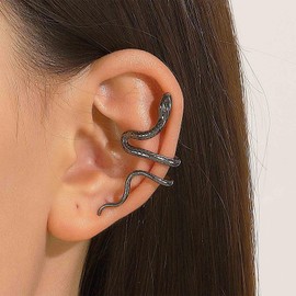 Ximdble Vintage Snake Ear Cuff Earrings Snake Ear Warp Earrings Black Snake Ear Climber Crawler Earrings Punk Snake Fake Helix Cuff Earrings Jewelry for Women （Black）