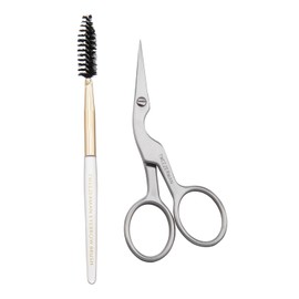 Tijeras y cepillo para dar forma a las cejas Tweezerman - Tijeras de acero inoxidable para recortar cejas para mujeres y hombres