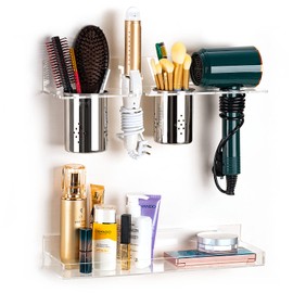 NatldGs Hair Tool Organizer Wall Mount, Set of 2 Acrylic Hair Dryer Holder, Bathroom Vanity Organizers and Storage for Curling Iron, Hot Tools, Blow Dryer and Makeup Products