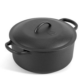 6 QT Basics Cast Iron Dutch Oven Pot with Lid and Dual Handles, Oven Safe up to 500°F Large Cooking Pan,Bread Oven