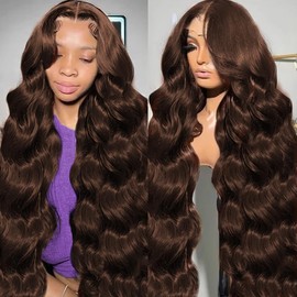 KXBKXB 28 Inch Chocolate Brown Lace Front Wig Human Hair Human Hair 220% Density Human Hair Wigs 13x6 Hd Body Wave Lace Front Wigs for Women Brown Wig Pre Plucked Colored Frontal Wigs