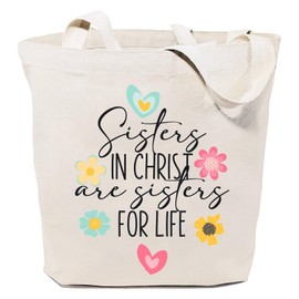 SAUIVD Sister in Christ are Sister for Lifes Tote Bag for Women Religious Flower Christian Tote Bag Reusable Grocery Bag