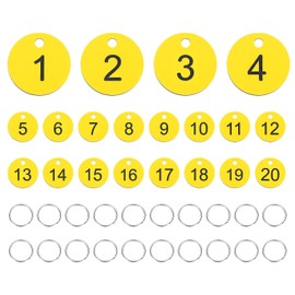PATIKIL 20PCS Number Tags 1-20, Number Key Tags Plastic Numbered Keychain with Key Rings for Organizer Field Sales Hangers Clothes Labels ID, Yellow-Black