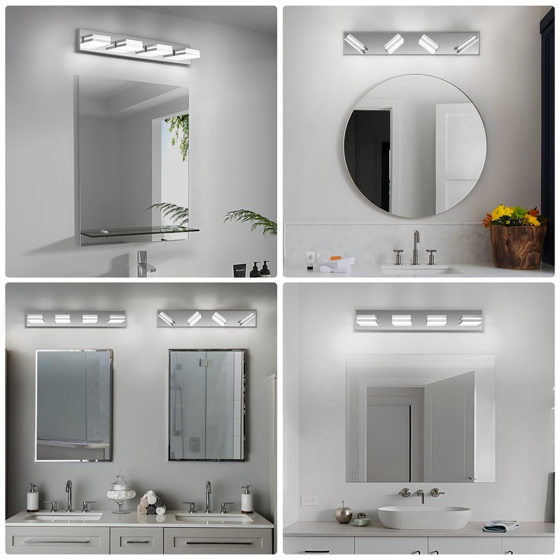 JZEKVN Modern LED Bathroom Lights Fixtures(4-Light),Stainless Steel Chrome Acrylic Wall