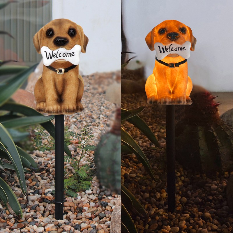 LED Solar Garden Light Puppy Dog Statue Welcome Lamp Solar