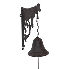 Ebros Gift Cast Iron Rustic Vintage Western Farmhouse Bovine Cow Door Wall Dinner Yard Bell Outdoor Southwestern Farm Ranch Cowboy Cowgirl Accent Bells