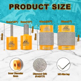 EXFEIN Grinder Bits for Stained Glass - Diamond Grinder Head 1/8", 1/4", 3/4" and 1" Core Stained Glass Grinder Bits & Brazed Diamond Grinder Bit Head, Stain Glass Tools and Supplies for Stained Glass