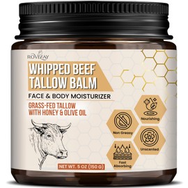 Whipped Beef Tallow Balm, Face & Body Moisturizer, with Honey & Olive Oil, Unscented, 5 oz