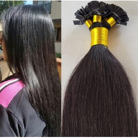 Hair Faux You 18" Remy Straight Pre bonded Keratin Flat Tip Human Hair Extensions 100 grams 100 strands Per Package Color #1B Off Black