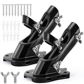 Flag Pole Holder, Anovo Flag Pole Brackets Mount Outside House Heavy-Duty Aluminum Metal Rust Proof Bracket 1" Inner Diameter 2 Positions with Hardwares for Outdoor Wall Mounting Porch(Black-2 Pack)