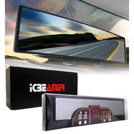 15.8" ICBEAMER Clip On Rear View Mirror | Flat Clear Tint Glass, Panoramic Wide Angle HD Glass, Anti Glare, Universal Fit for Car, SUV, Truck | Eliminates Blind Spots (1 Pack)