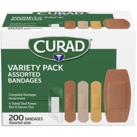 CURAD Assorted Adhesive Bandages 4-Sided Seal, Variety Pack, 200 Count (Pack ...