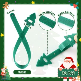 LawnIdyll Christmas Garland Ties Green Hook and Loop Straps for Holiday Lights Wreaths and Decorations, Adjustable Fasteners for Tree Staircase Fence Porch Indoor Outdoor Christmas Decor Setup 70 PCS