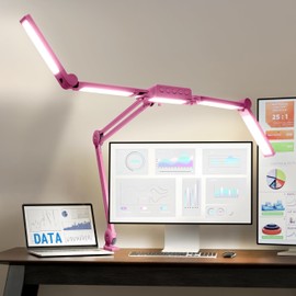 Neatfi (New Model) 3,000 Lumens LED Desk Lamp, Dimmable, 360 SMD LEDs, 30W, CRI 95, Adjustable Light Modes, Task Lamp for Home Office, Study, Workstation (CCT with Clamp, Pink, 44 Inches)