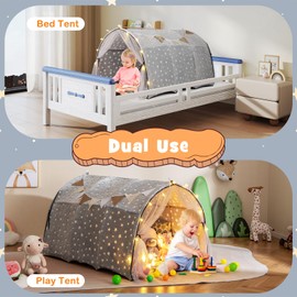HONEY JOY Bed Tent for Kids, Large Twin Bed Canopy w/Star Lights, Flags, Glow in The Dark, Indoor Outdoor Toddler Playhouse, 54" x 40" x 32", Kids Tent for Girls & Boys Aged 3+