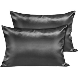 Moonlight Bedding Charcoal Satin Pillowcases 2 Pack – Soft & Smooth Feels Like Silk Pillowcases for Hair and Skin Care