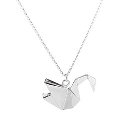 Sttiafay Silver Crane Origami Necklace Chain Peace Dove Pendant Necklace Long Thousand Paper Crane Lariat Necklace Jewelry for Women