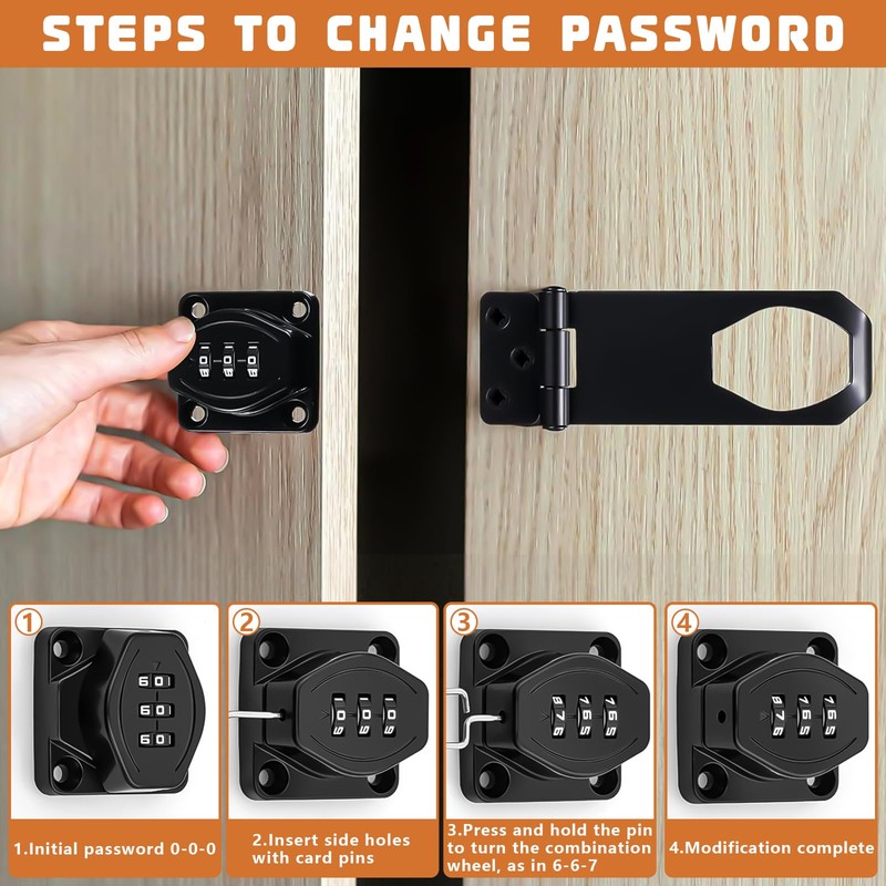 YOUNGSAY Pack of 2 Hasps with Combination Lock, 3-Digit Combination