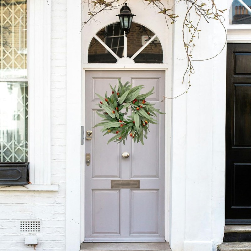 20 Inch Olive Wreath for Front Door, Spring Summer Wreath