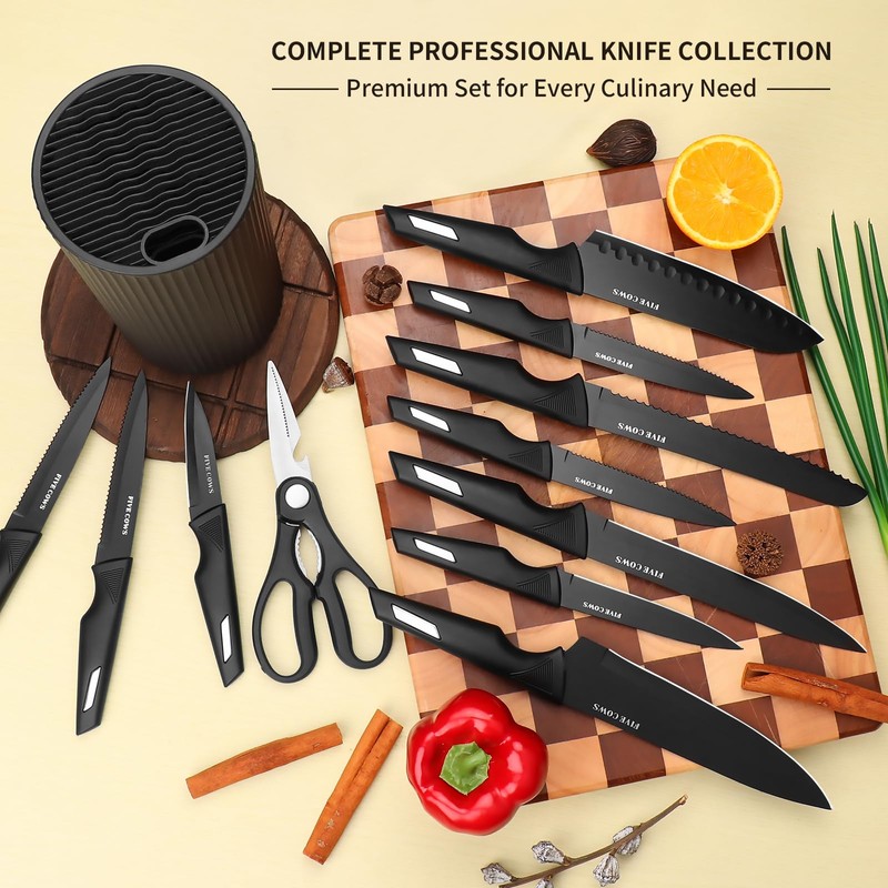 Knife Set,12-Piece Premium Kitchen Knife Set with Universal Knives Block,Anti-Rust