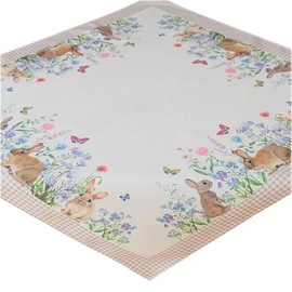 texpot Tablecloth 85 x 85 cm with Bunny & Flowers Print Easter Spring