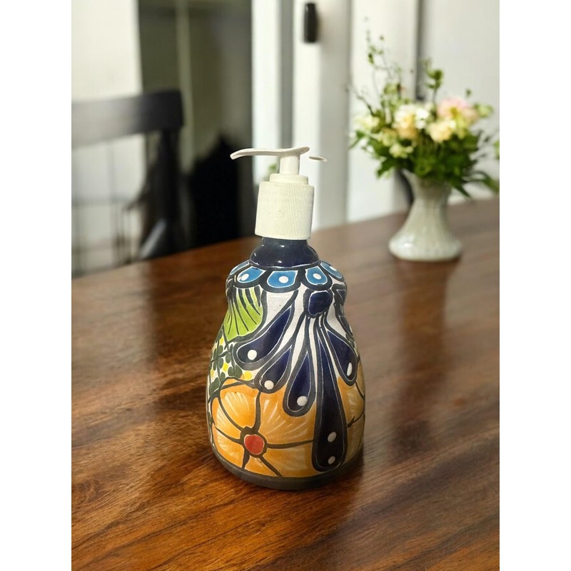 Talavera Soap Dispenser – Hand-Painted Mexican Pottery, Vibrant Ceramic Bathroom