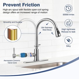 Stainless Steel 304 Kitchen Sink Faucet with Pull Down Spray Outdoor Kitchen Faucet Pull Out Extension Utility Farmhouse Faucets for Sink 1 Hole,Single Handle Rent Apartment Dorm Kitchen Faucet