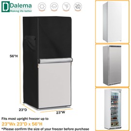 Dalema Upright Freezer Cover,Outdoor Waterproof Upright Refrigerator Cover,Outside 5-7.5 Cubic Feet Compact Stand Up Fridge Covers.Front Can Be Rolled-Up With Zippers.(Black,23" L x 23" W x 56" H)