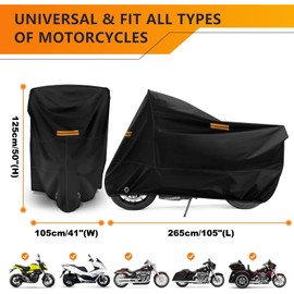 XXX-Large Motorcycle Cover, Heavy Duty Motorcycle Cover, Universal Motorcycle Cover, All Season Universal Weather Quality Waterproof Sun Outdoor Protection Night Reflective with Lock-Holes (Black)