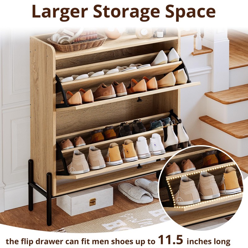 IRONCK Shoe Cabinet Storage with 2 Flip Drawers, Free Standing