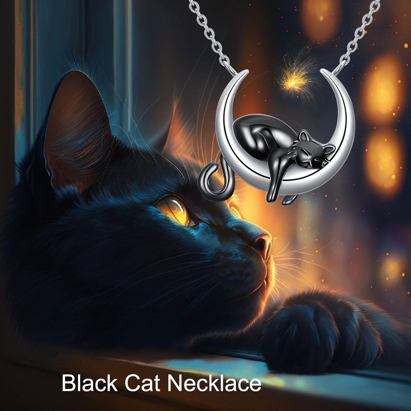 SLIACETE Black Cat Moon Necklace Black Cat Pendant Necklace Gift