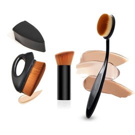 3 Piezas Brocha para Base de Maquillaje,Brocha para maquillaje para Cosméticos Mixtos, Crema o Polvos Impecables