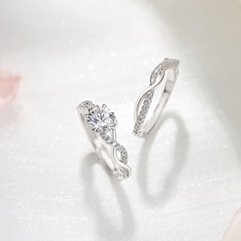 SHELOVES Infinity Engagement Wedding Ring Set White Round Cz for Women 925 Sterling Silver Size Sz 7