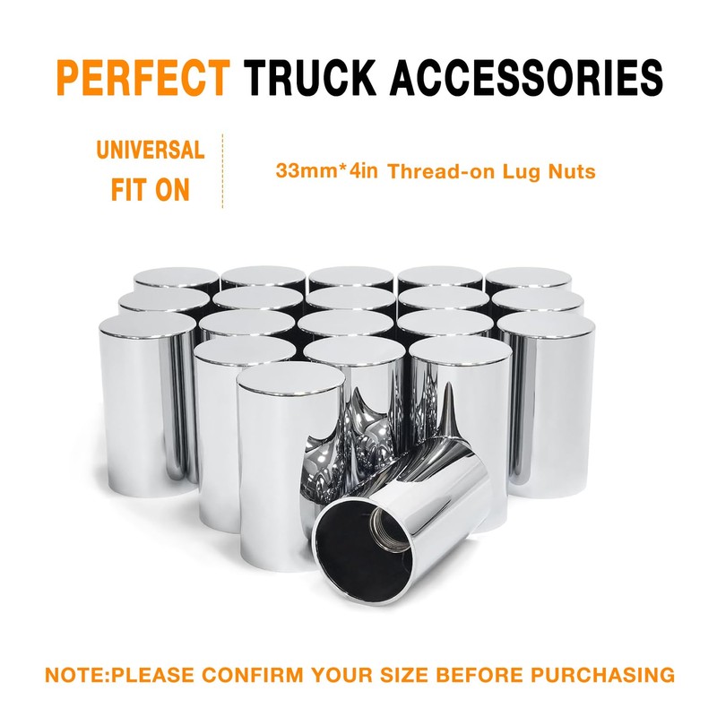 33mm by 4 Inch Height Cylinder Chrome Lug Nut Covers