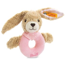 Steiff Hoppel Rabbit Grip Toy with Rattle (Pale Pink, 12cm)