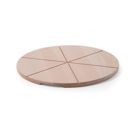 HENDI Pizza Boards, Made of Beech Wood, Beech Wood, Tarte Flambée Board, Bread Scoop, Pizza Shovel, with Grooves for Cutting 6 Equal Sizes, Diameter 300 mm
