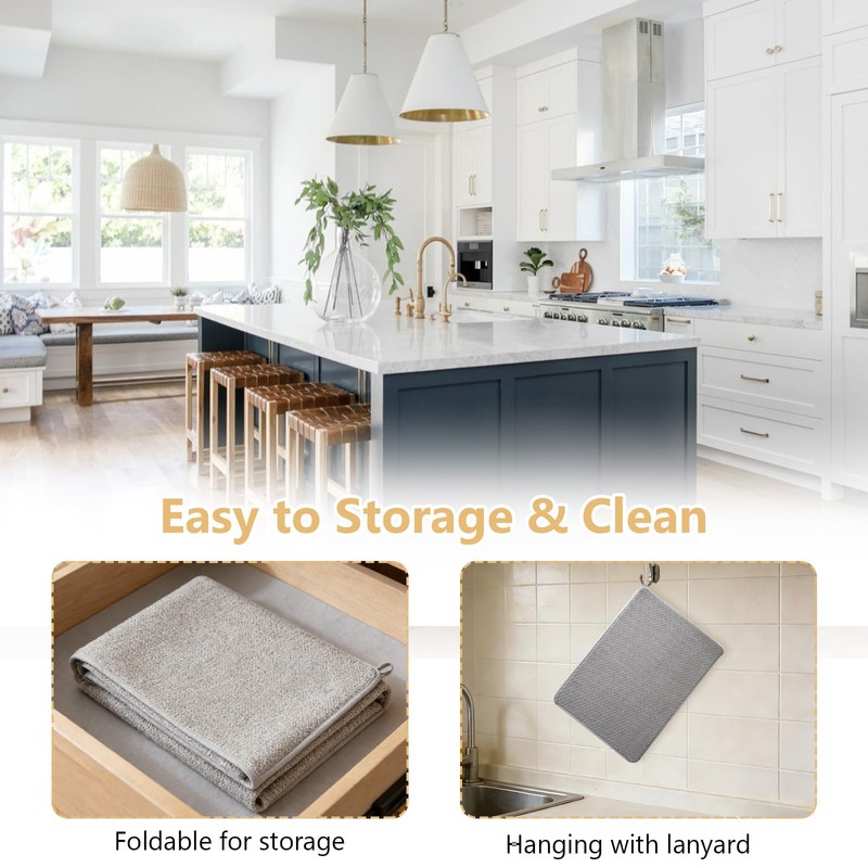 2PCS Microfiber Dish Drying Mat, 45x60cm Absorbent Draining Board Mats