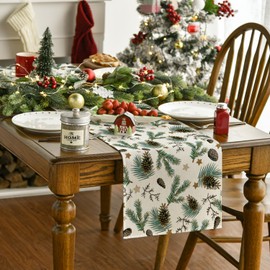Artoid Mode Stars Leavses Pine Cone Christmas Table Runner, Seasonal Winter Merry Xmas Kitchen Dining Table Decoration for Home Party Decor 40x140 cm