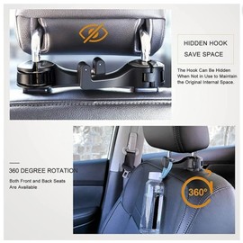 Orco 2 Pack 2 in 1 Car Hooks for Bags Car Bag Hook with Headrest Phone Holder 360°Rotatable Car Headrest Hooks Heavy Duty Car Accessories Purse Hook Car Seat Storage Organiser (Black)