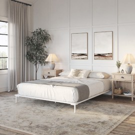 Classic Brands Coventry Wood Slat and White Metal Platform Bed Frame Base, Queen